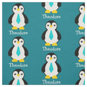 Tissu Pingouins Bébé mignons avec cravates Bleus