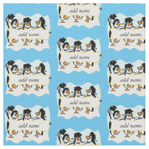 Tissu Pingouins diplômés avec bannière