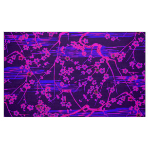 Tissu PINK BLUE SAKURA FLEURS Modèle Floral japonais