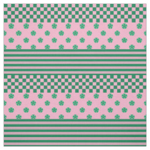 Tissu Pink Green Boho Check Floral Stripes Motif