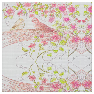 Tissu Pinsons rose délavé