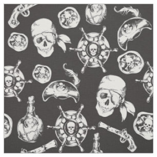 Tissu Pirate crâne noir blanc motif