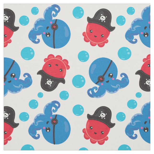 Tissu Pirate Octopus, Motif de pieuvre, Animaux de mer (Échantillon)