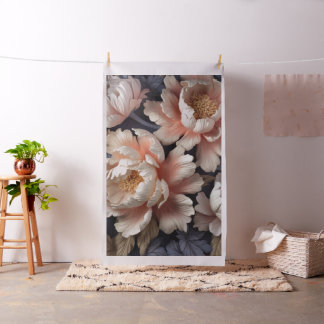 Tissu Pivoines Elégantes d'Ivoire sur Fond Bleu de Minui