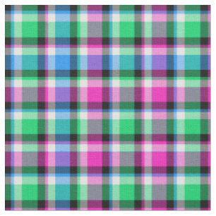 Tissu Plaid magenta, vert, et bleu lumineux