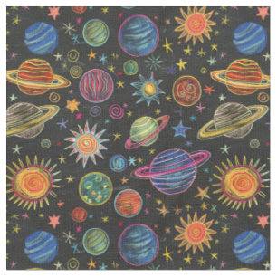 Tissu Planètes Crayon et soleil dans le motif spatial