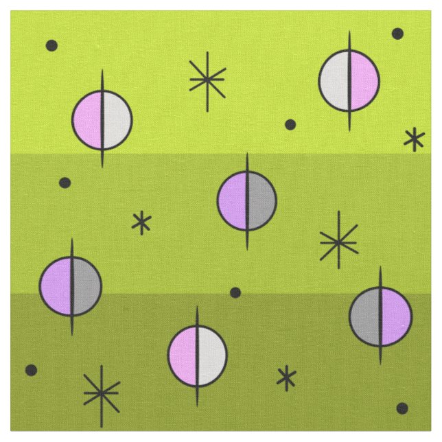 Tissu Planètes de l'âge de l'espace rétro Stars Chartreu (Fermer)