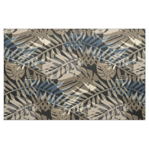 Tissu Plantes tropicaux et feuilles de brun, d'olive ble