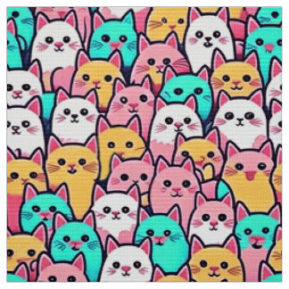 Tissu Playful Minimalist Cats in Multi-Coloured Pastels