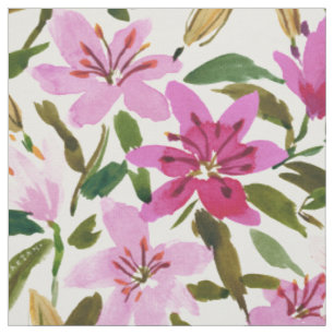 Tissu PLEINE PROLIFÉRATION Aquarelle rose