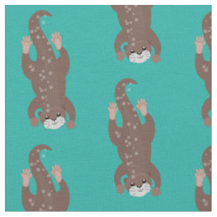 Tissu Plongée de loutre mignonne sur dessin animé turquo