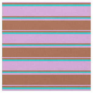 Tissu Plum, Sienne et rayures turquoises foncées