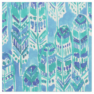 Tissu Plumes chics tribales de Boho d'Aqua GRAND de