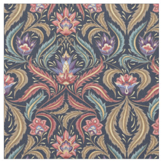 Tissu Plumes Feuilles Floral Damask vert rose lavande