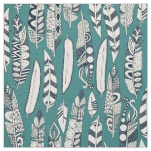 Tissu plumes joyeuses turquoises