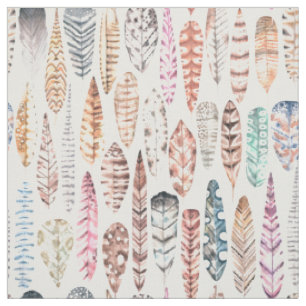 Tissu Plumes tribales de Bohème colorées d'aquarelle
