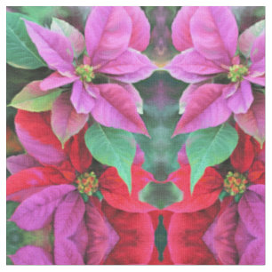 Tissu - Poinsettias rose/rouge