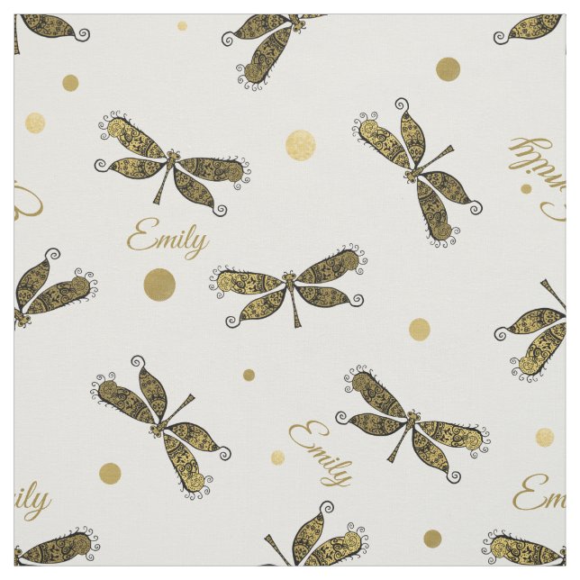 Tissu Points de nom dorés personnalisés et libellule (Échantillon)