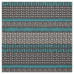 Tissu Points Turquoises noirs Zigzags Motif