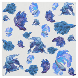Tissu Poisson blanc et bleu