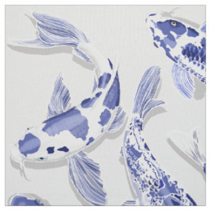 Tissu Poisson bleu et blanc Koi