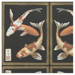 Tissu Poisson rouge de Koi de deux Japonais sur