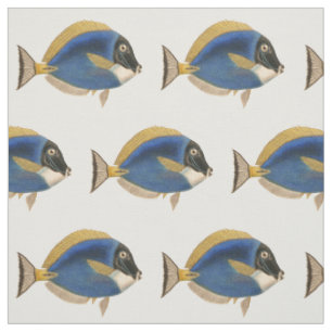 Tissu Poisson vintage Tropical Dessin Or Bleu
