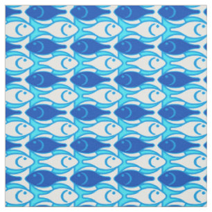 Tissu Poissons modernes de la moitié du siècle, bleu d
