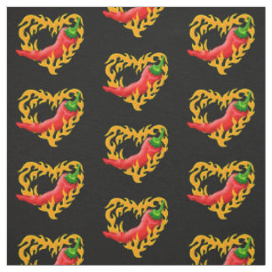 Tissu Poivre chili au coeur de flamme