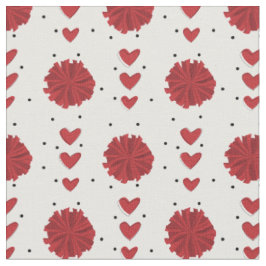 Tissu Pom-pom girl rouge Pom Poms & Coeurs Motif