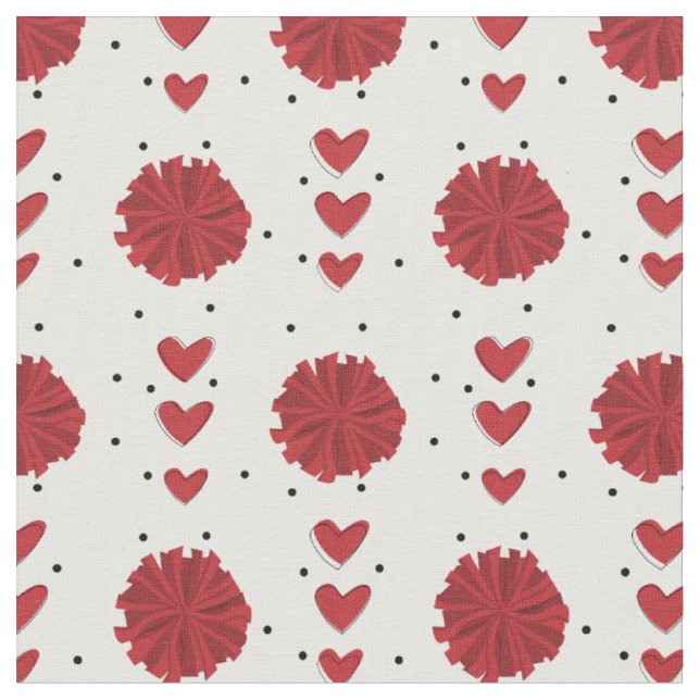 Tissu Pom-pom girl rouge Pom Poms & Coeurs Motif (Fermer)