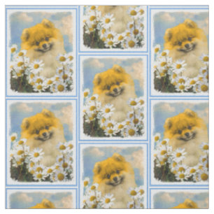 Tissu Pomeranian dans les marguerites peignant - art