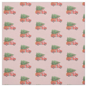 Tissu Pompier à l'aquarelle Camion de pompiers de Noël r