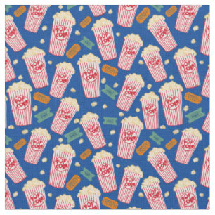 Tissu Popcorn Motif Film Night Theatre Fun White