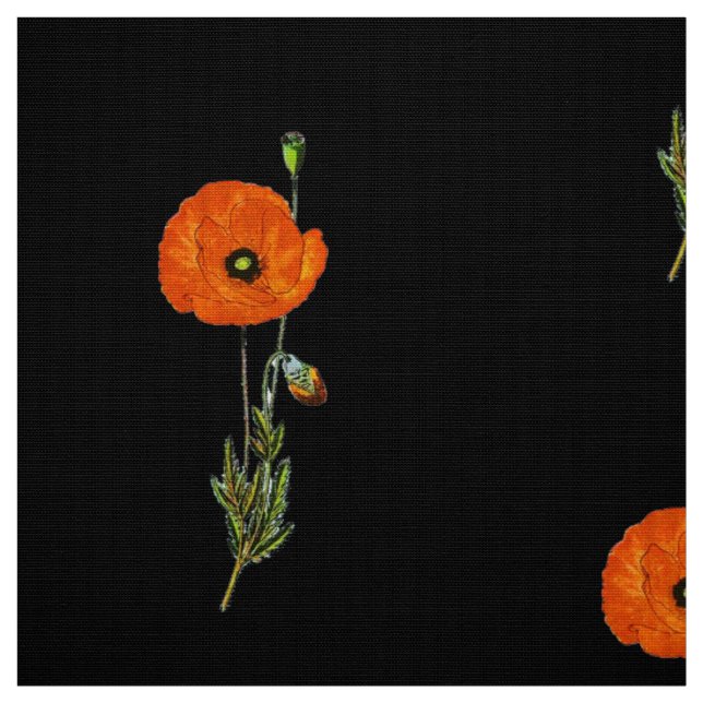 TISSU POPIES, FLORALE NOIR ROUGE (Échantillon)