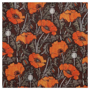 Tissu POPIES ROUGES EN FLEAU DE Pavot BLANC NOIR