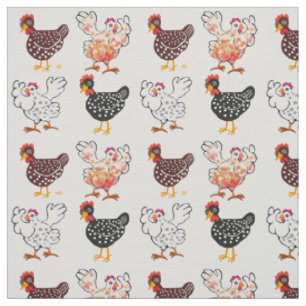 Tissu Poules tachetées heureuses et œufs