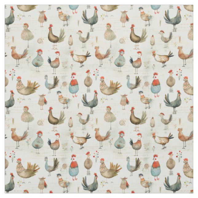 Tissu Poulets gais : Poulets blancs (Échantillon)