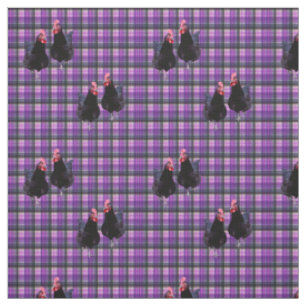 Tissu Poulets Noirs Sur Tartan Violet,