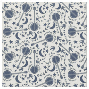 Tissu Pour Banjo Players Blue et Cream Folk Art Motif