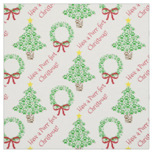 Tissu Purr-fect Noël amusant Empreintes de pattes Arbres