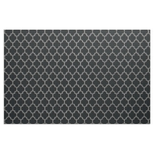 Tissu Quatrefoil blanc sur noir
