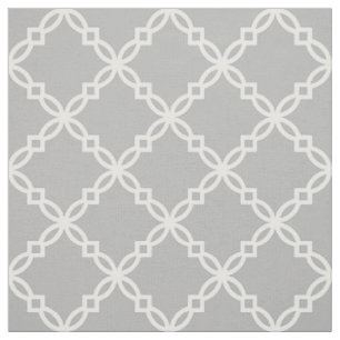 Tissu Quatrefoil marocain gris blanc et élégant