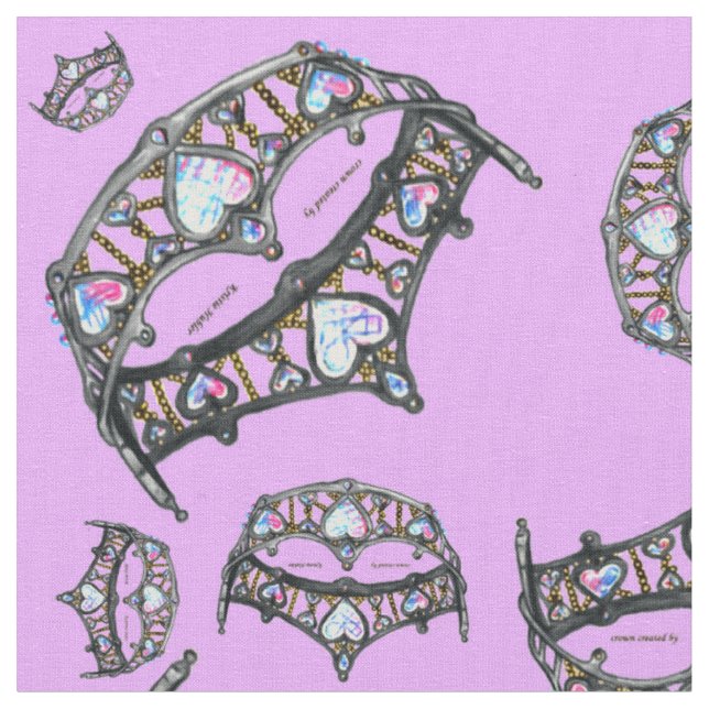 Tissu Queen Hearts Silver Crown Tiara motif rose lilas (Fermer)