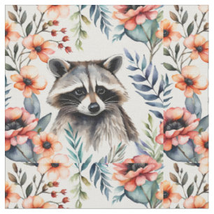 Tissu Raccoon parmi les fleurs