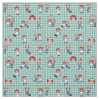 Tissu Raggedy Ann et Andy sur Green En vichy