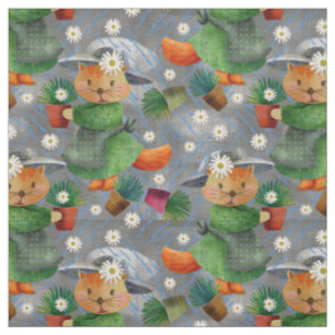 Tissu Rainy Day Ginger Cat Daisies Motif