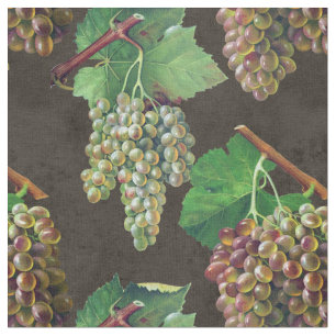 Tissu Raisins verts Vintages et vignes Brown