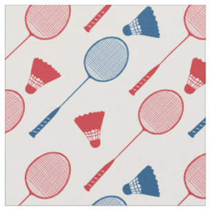 Tissu Raquettes de badminton rouge et bleu sur blanc