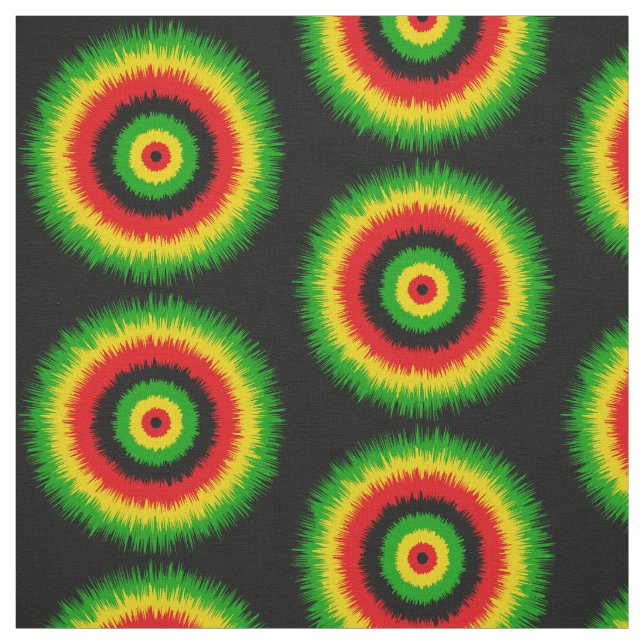 Tissu Rasta Red Yellow Green Tie Dye Circles Pattern (Échantillon)